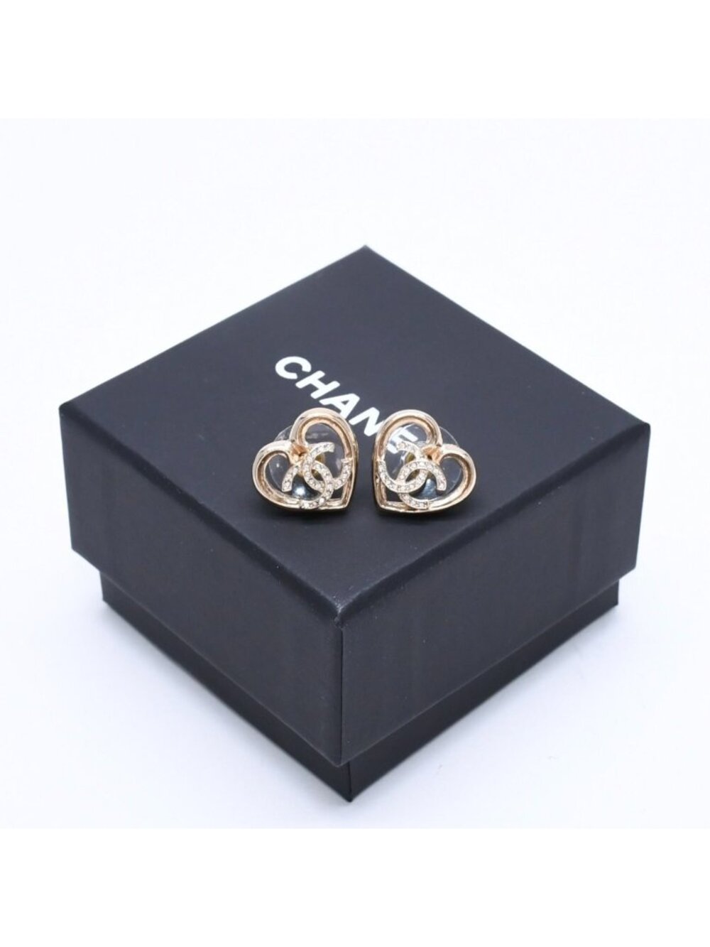 Chanel Earrings Heart CC Logo 23 Rhinestone Gold